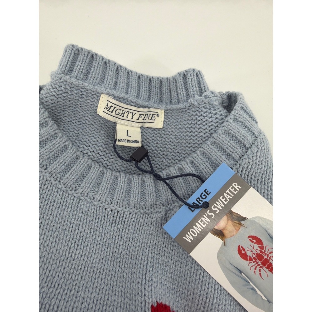Mighty Fine Women Light Blue Lobster Graphic Crewneck Sweater Large New - Picture 5 of 6